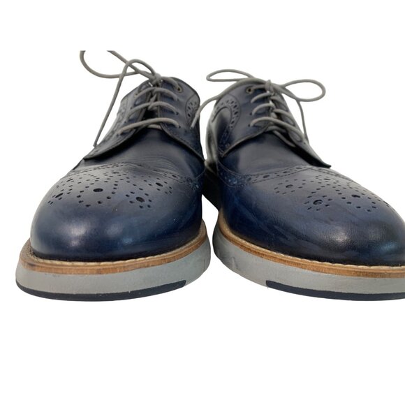 Johnston & Murphy Vaughn Full Grain Leather Wingtip Oxford Shoes Navy Size 10M - Picture 5 of 10